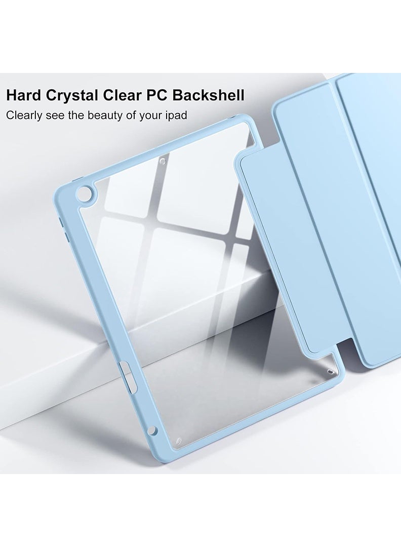 ثيودور حافظة هجينة رفيعة لجهاز iPad 9/8/7th Generation مقاس 10.2 بوصة مع حامل أقلام رصاص، غطاء واقٍ مضاد للصدمات وحامل ثلاثي الطي مع ظهر شفاف ناعم من مادة TPU لجهاز iPad 10.2، نوم/استيقاظ تلقائي أزرق سماوي - Image 4